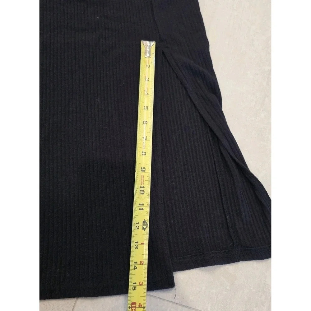 Abercrombie & Fitch Black Ribbed Side Slit Midi Skirt Minimalist Academic Preppy